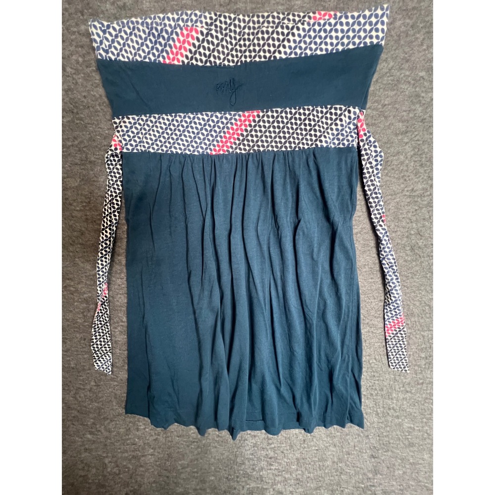 Roxy Womens Strapless Empire Waist Tube Top Teal Pink Geometric Print Size Med